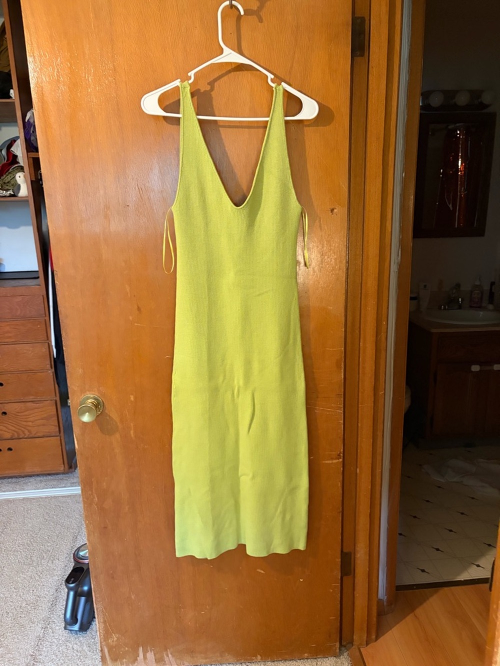 Lime Green V-Neck Midi Dress